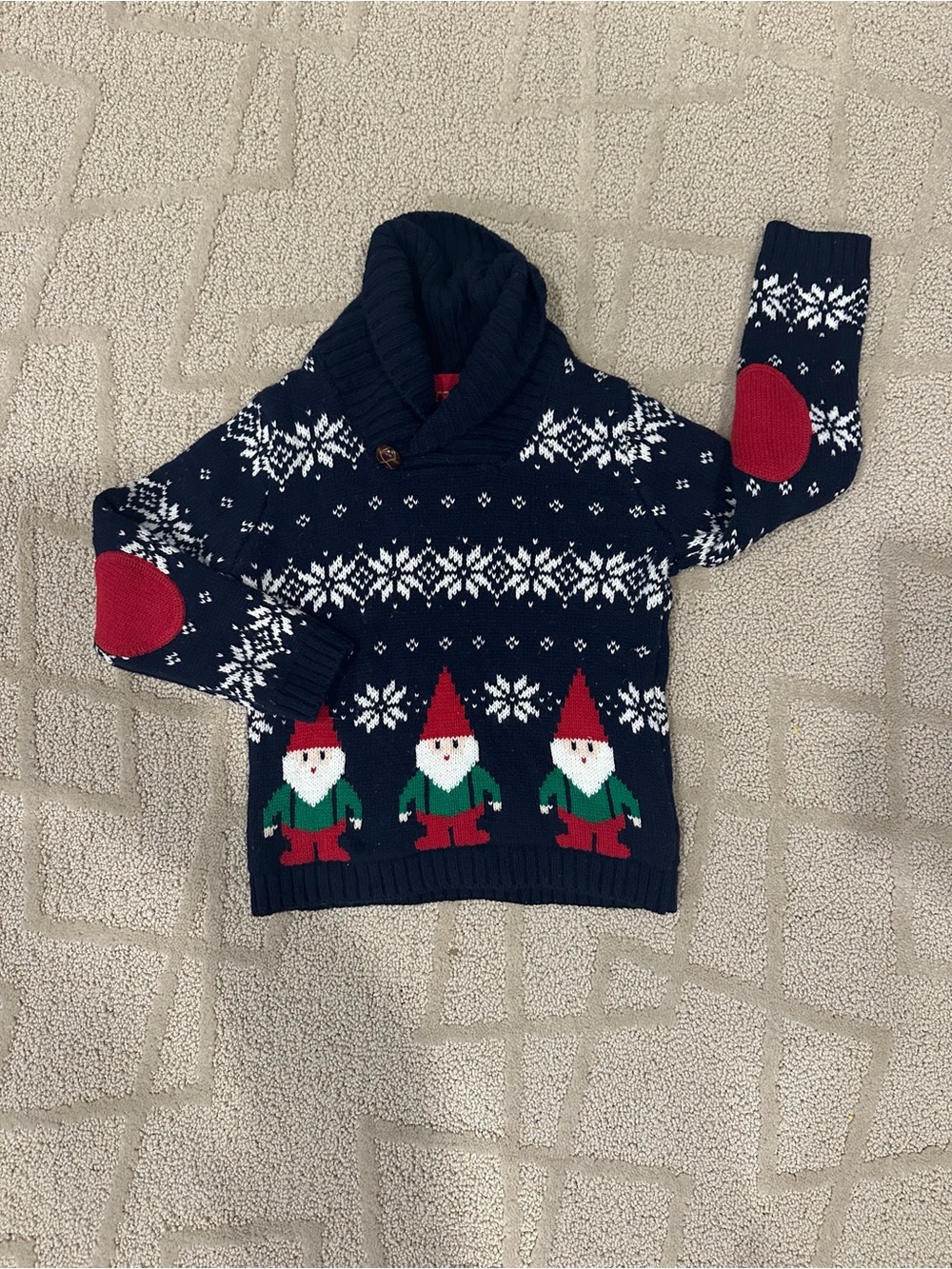Kids Navy Gnome Holiday Sweater with Red Elbow Patches